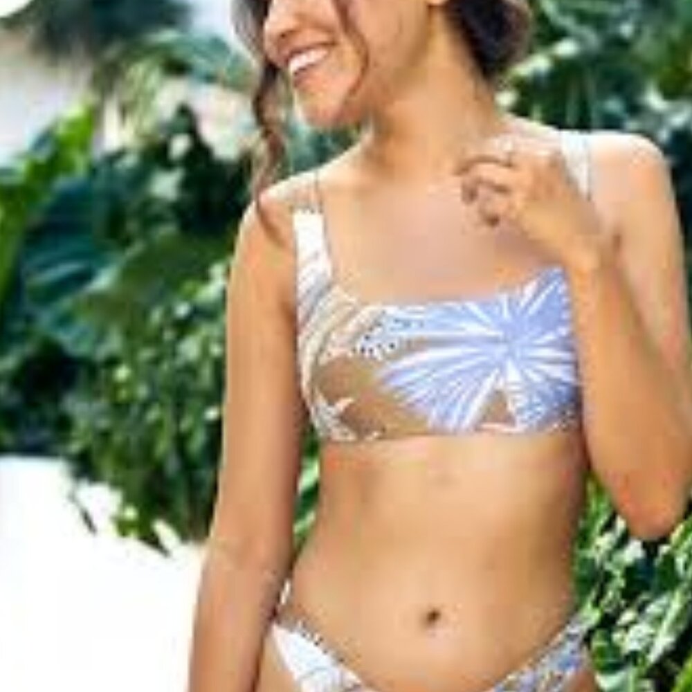 Aerie Tropical Print Full Coverage Wide Strap Bikini Set sz M Bottom S Top NWOT